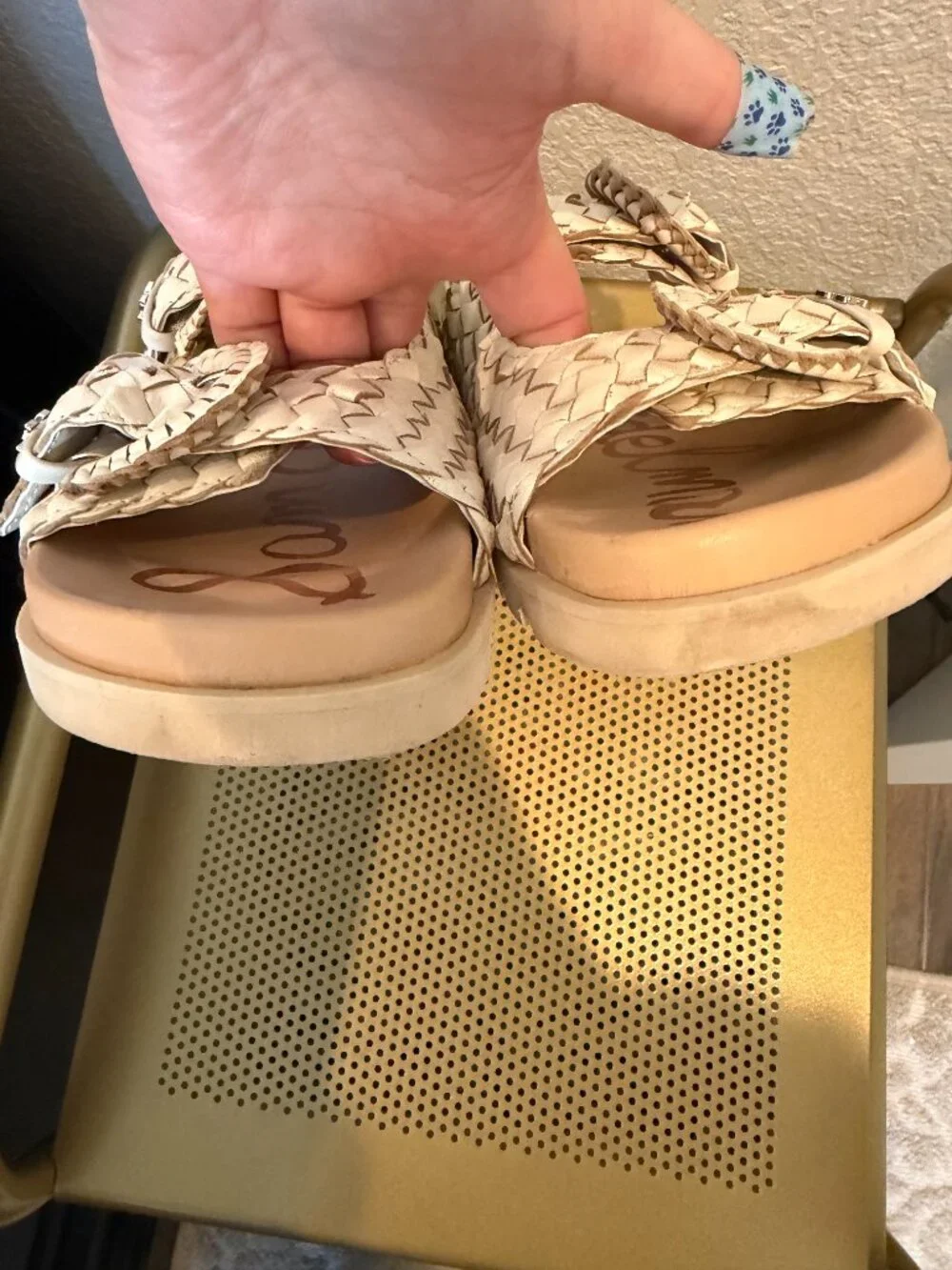 Sam Edelman Ivory Tiffanie Woven Leather Slides Size 7